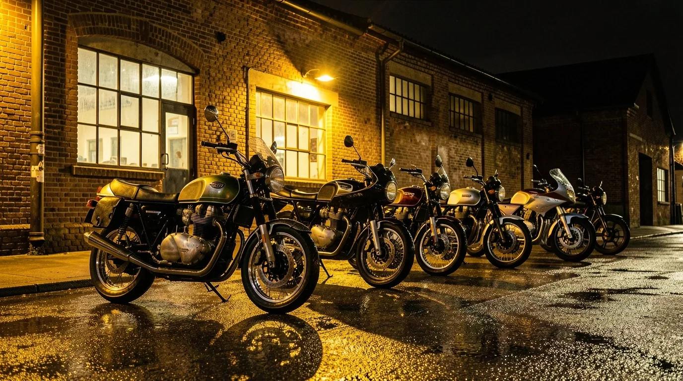 Fényterasz klub és motorműhely épülete este
