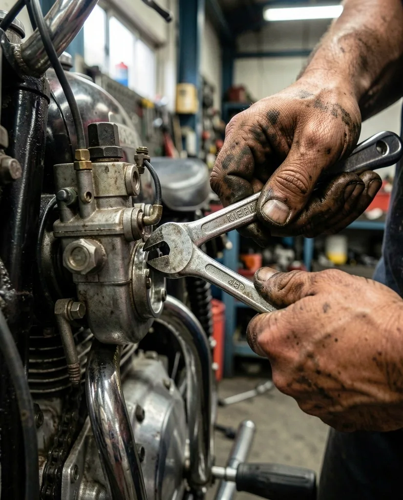Szerelőnk finomhangolást végez egy motorkerékpáron